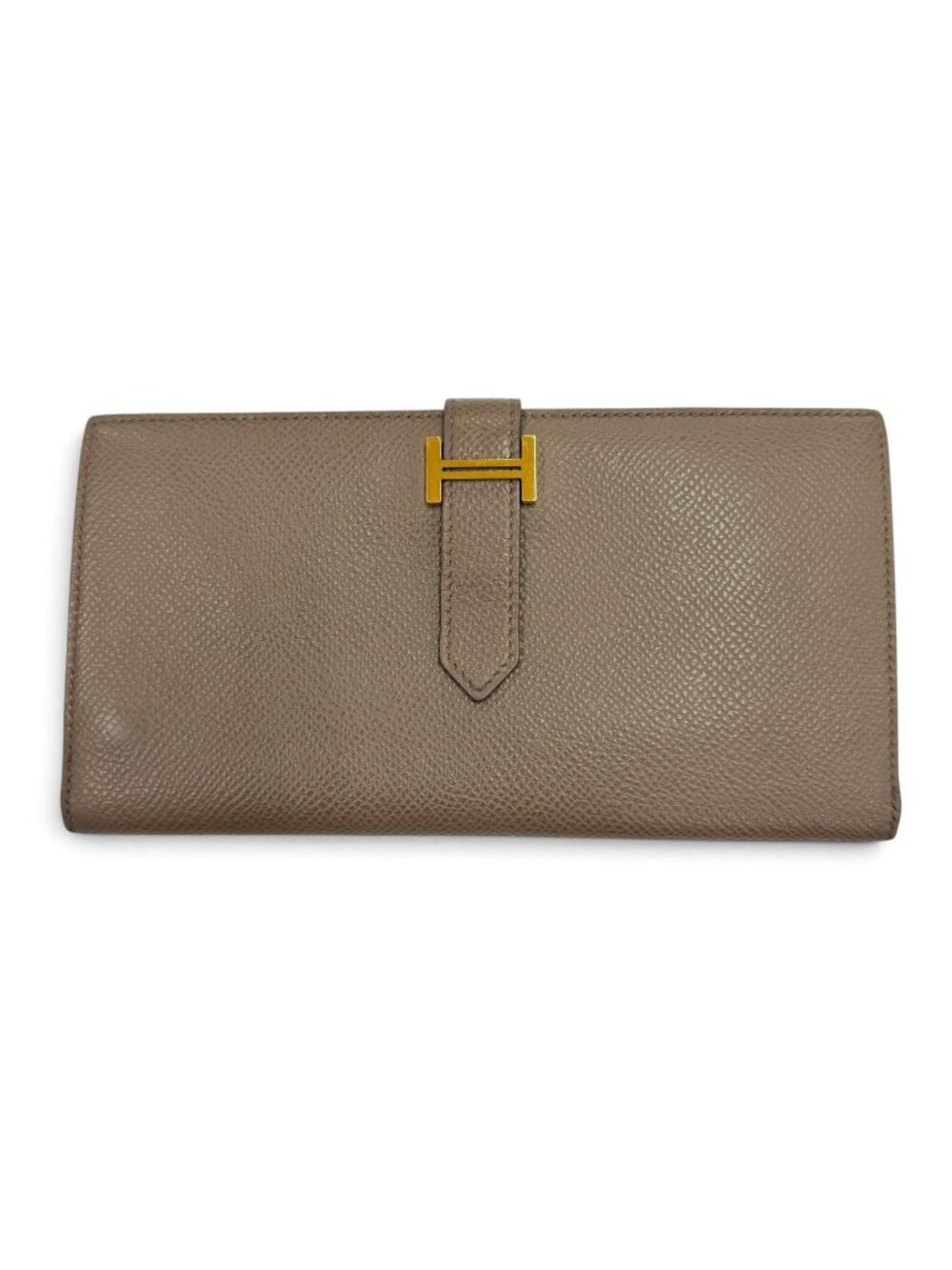Hermes Bearn Soufflet Veau Epsom Taupe Gold Wallet